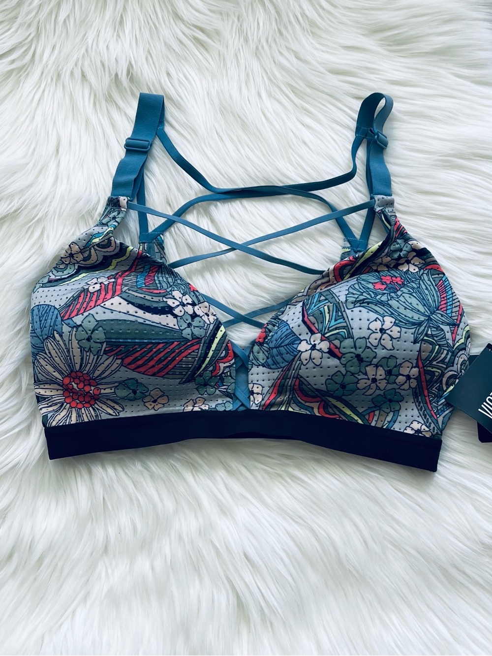Victoria's Secret Teal Floral Crisscross Sports Bra 34c